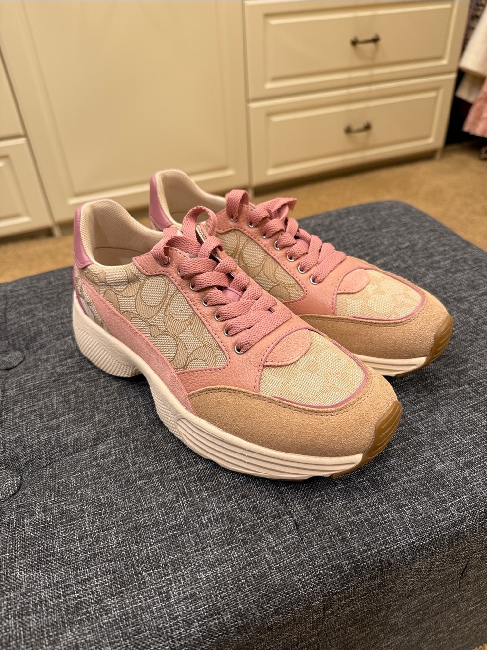 Coach Pink and Beige Platform Sneakers